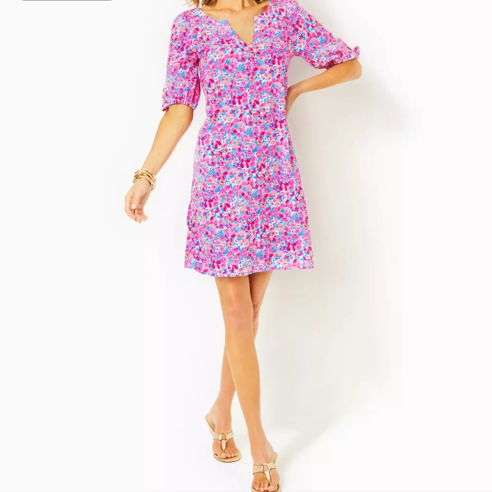 NWT Lilly Pulitzer Easley Short Sleeve Dress Aura Pink Baby Bloomer Large - Picture 2 of 6